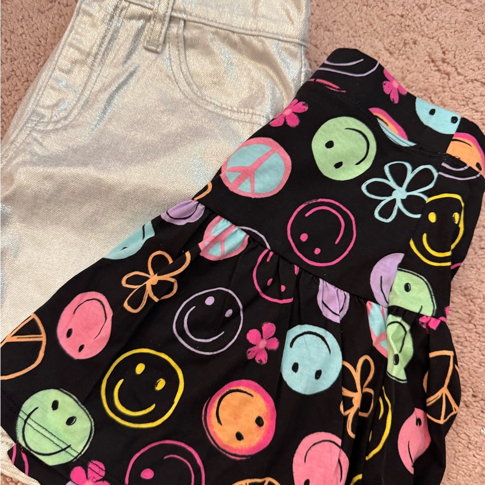 Old Navy Kids Skirt Set - Black with Multicolor Smiley and Silver